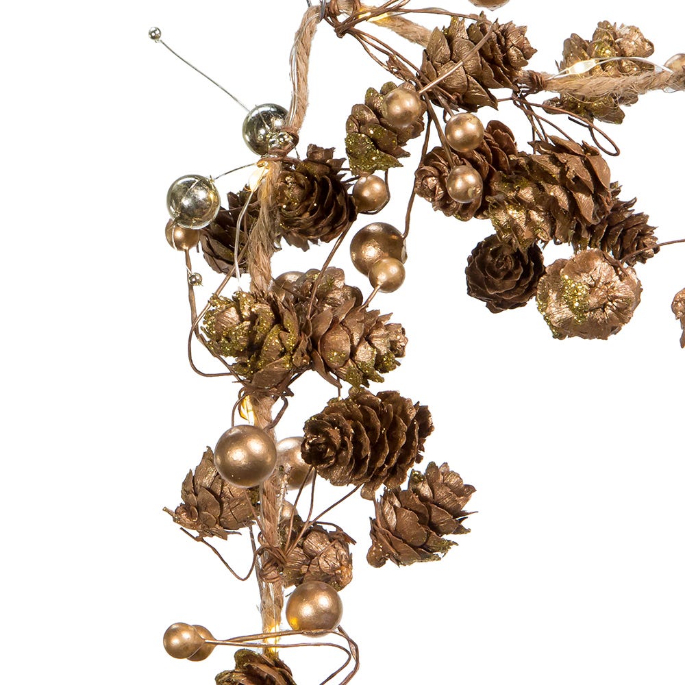 Kurt Adler 6-Foot Battery-Operated Gold Pinecone and Berry Rope Garland